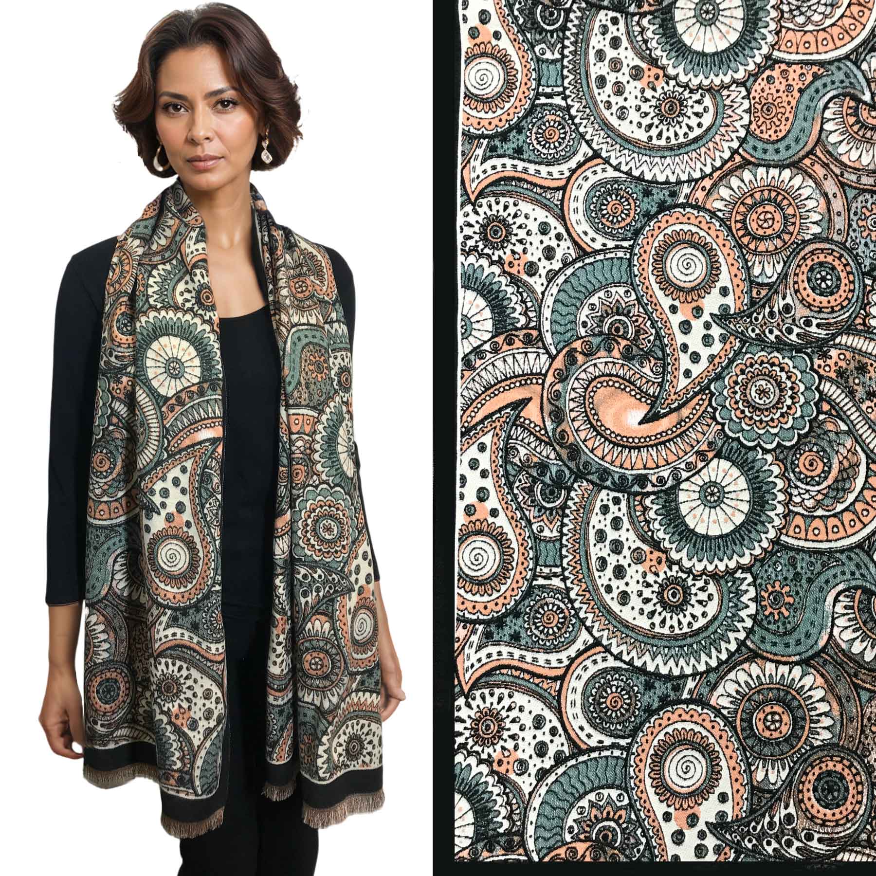 3865  - Brushed Cashmere Paisley Shawls