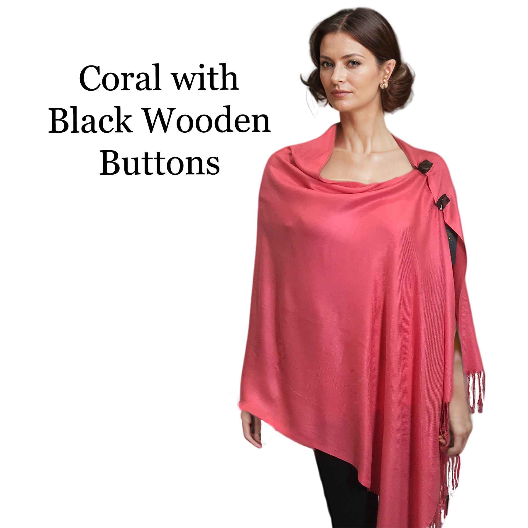 3109 - Solid Coral<br>
Pashmina Style Button Shawl