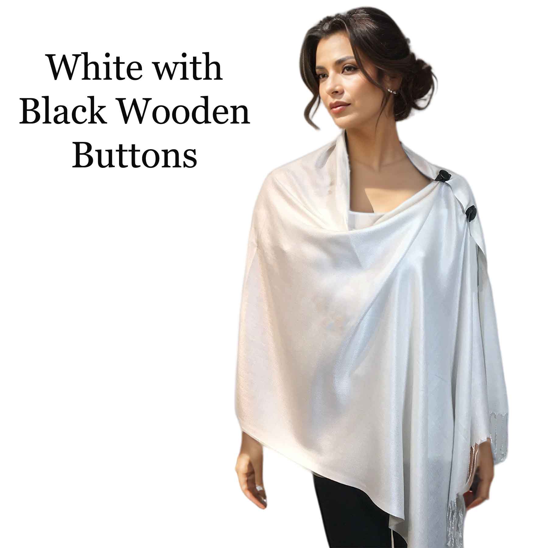 3109 - Solid White<br>
Pashmina Style Button Shawl