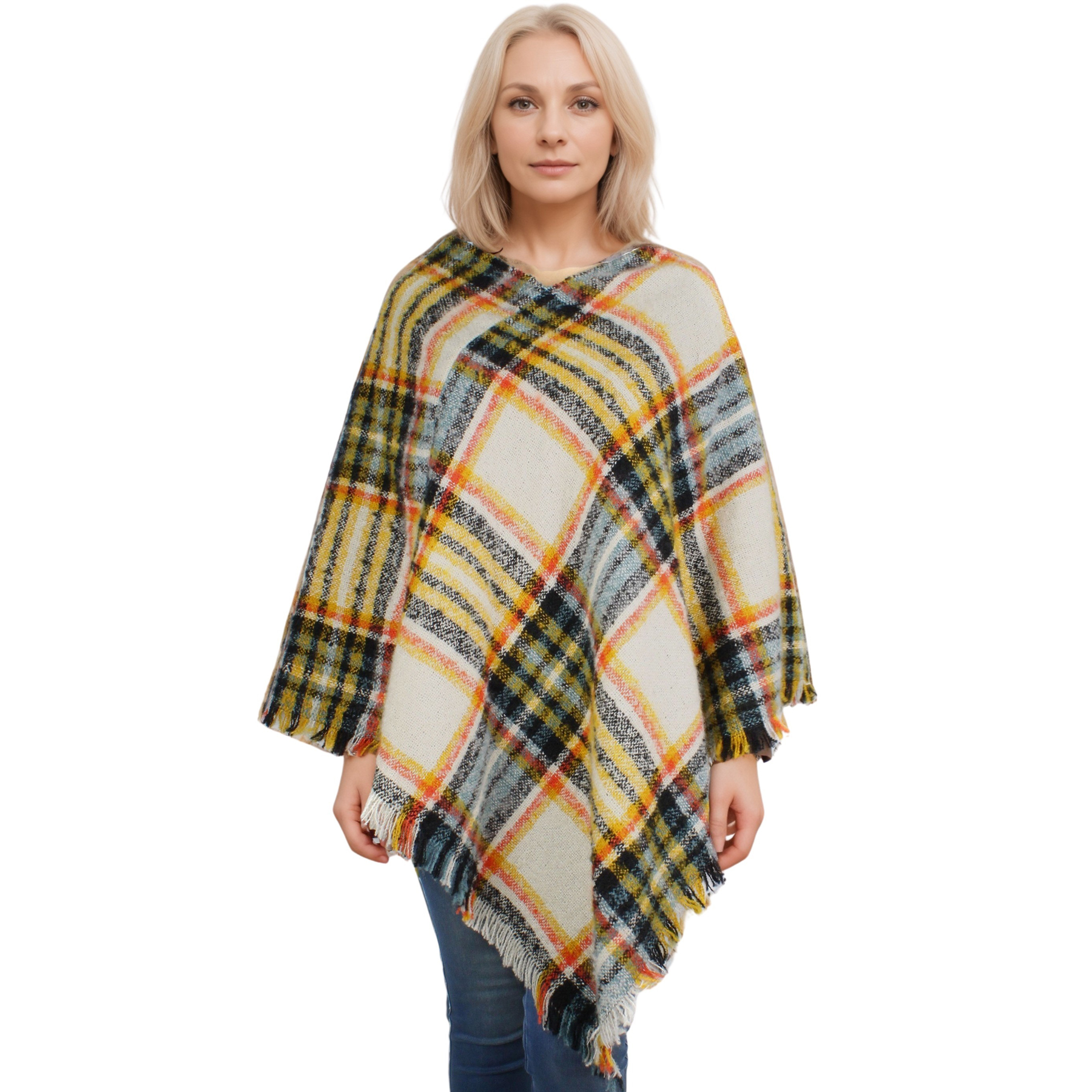 Plaid Woven Ponchos - 9852/10022