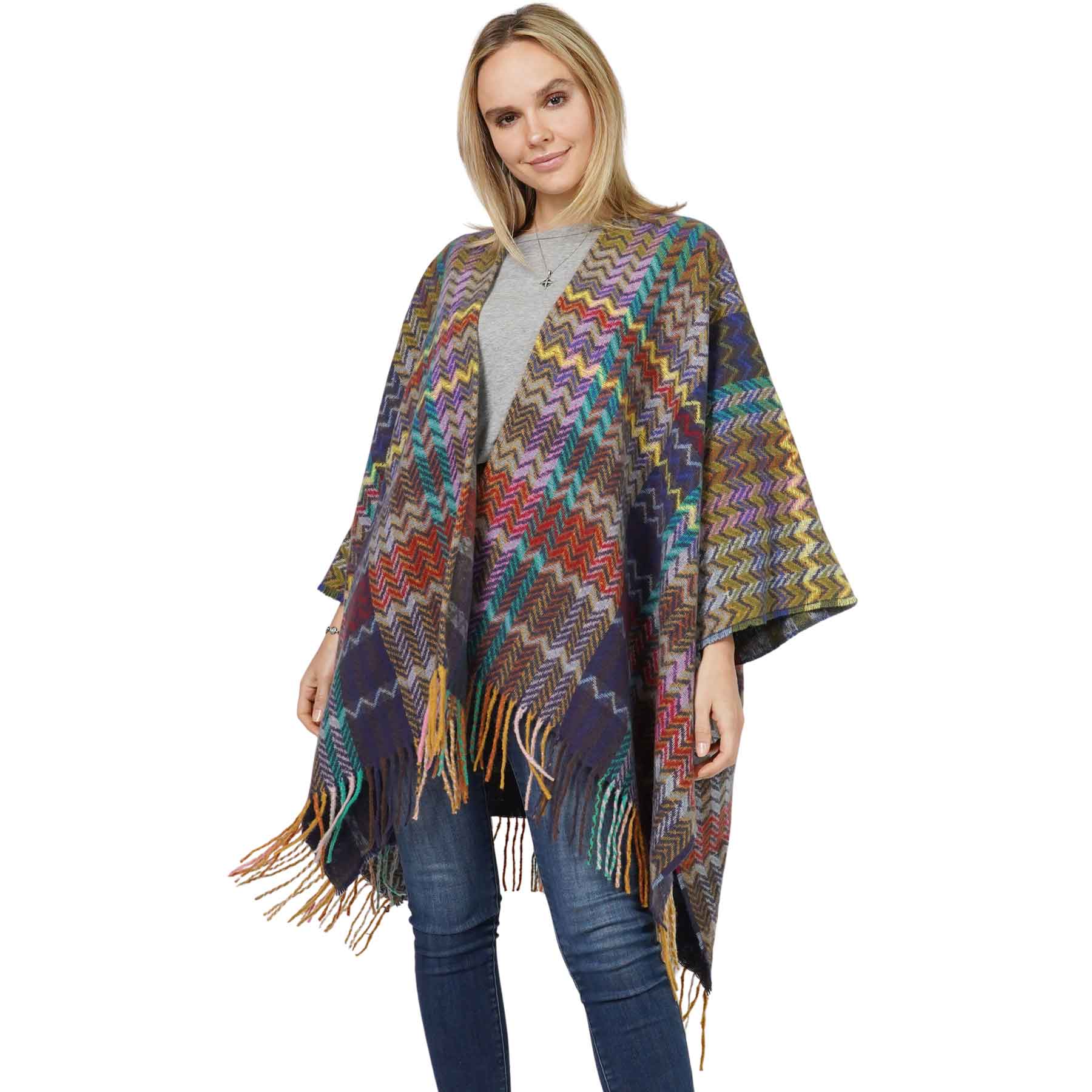 10921 - Chevron Multi Colored Ruana