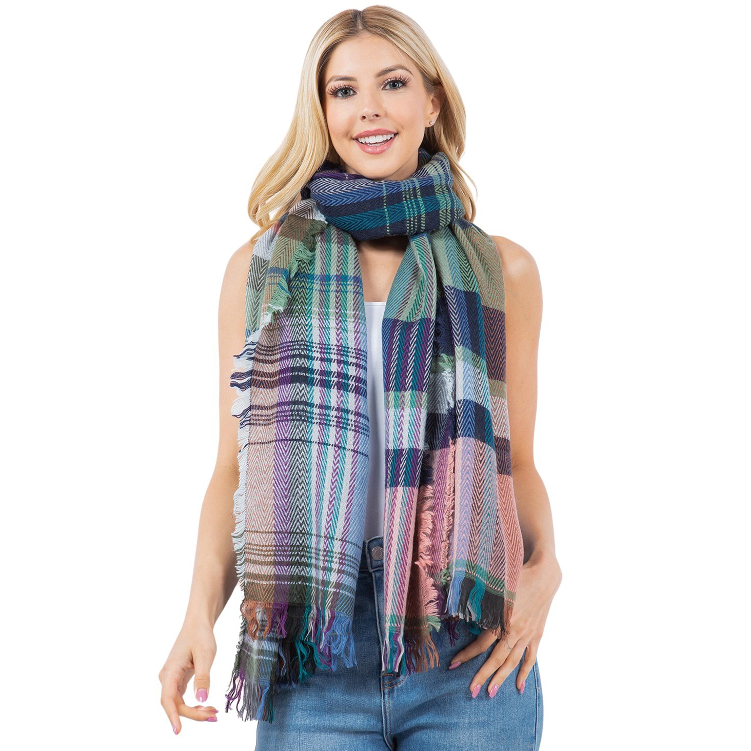 98B1 - Multi-Color Plaid Scarf/Shawl