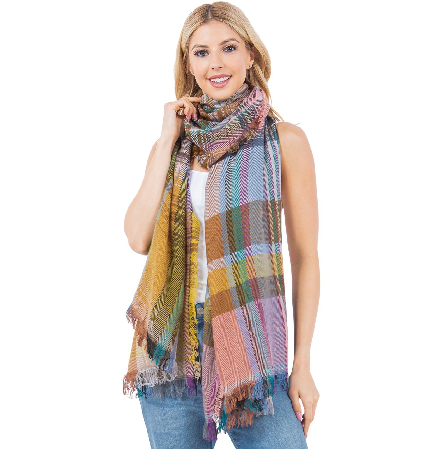 98B1 - Multi-Color Plaid Scarf/Shawl