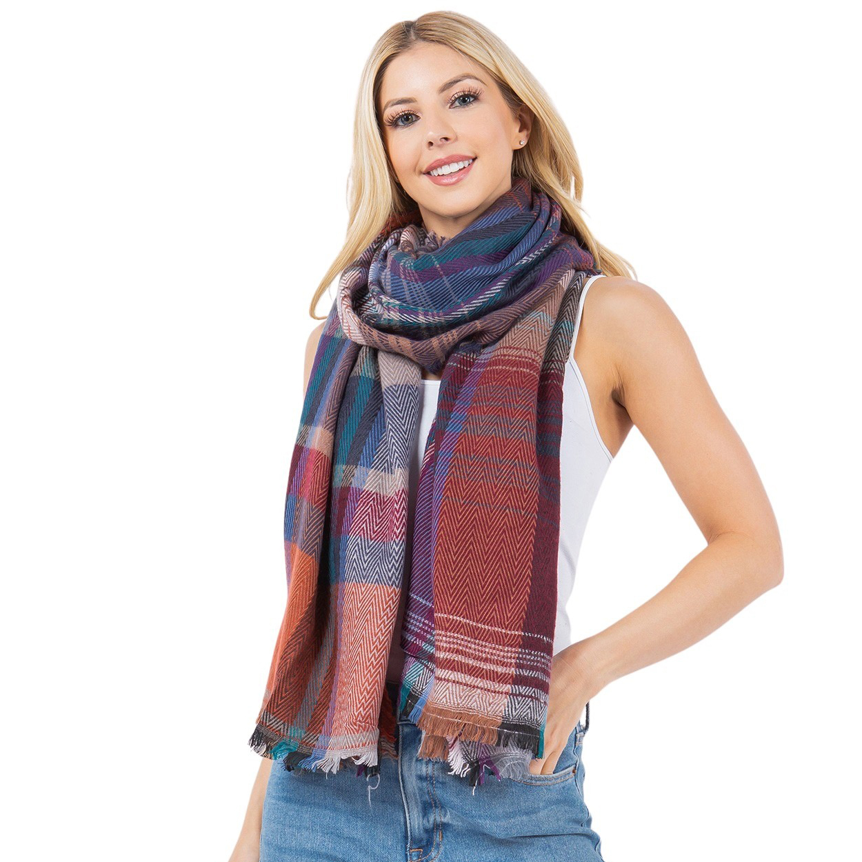 98B1 - Multi-Color Plaid Scarf/Shawl