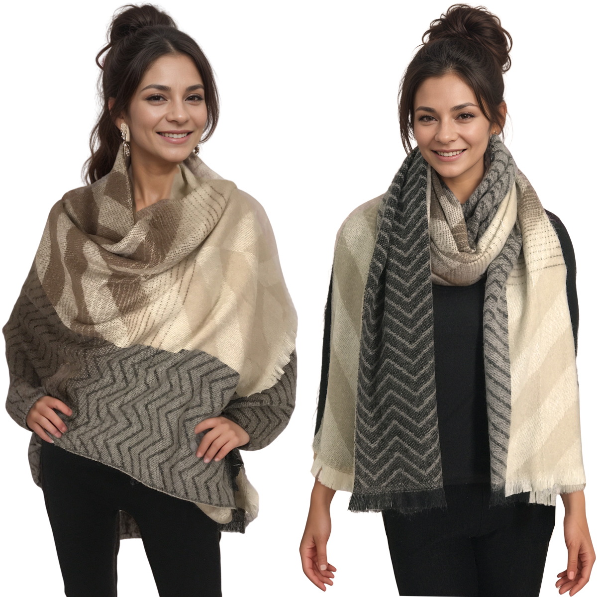 2407 - Chevron and Stripe Shawls