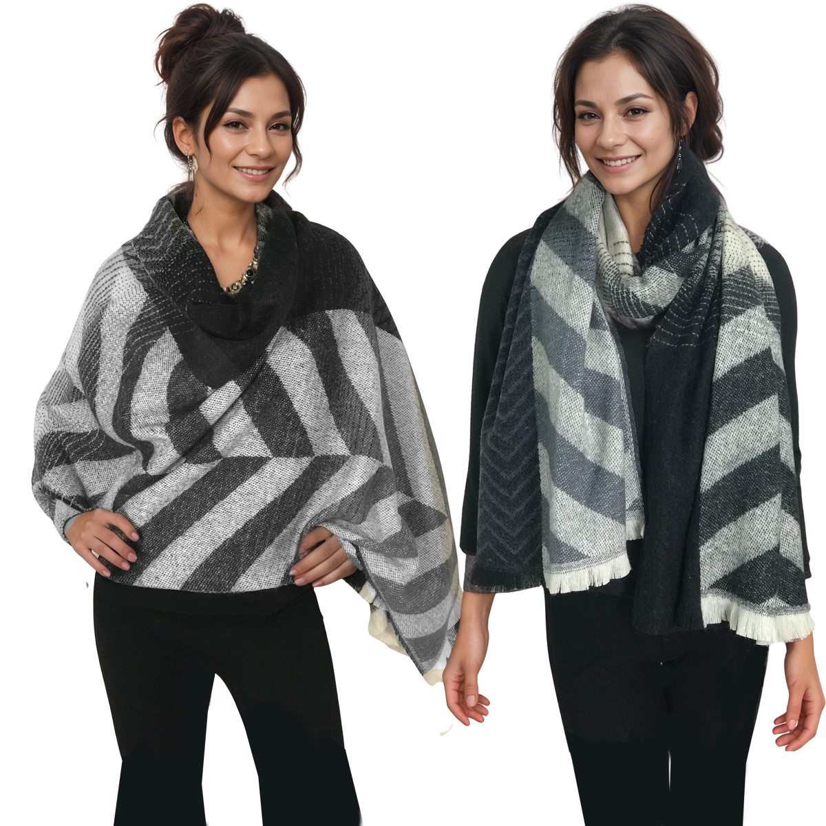 2407 - Chevron and Stripe Shawls