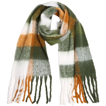 2411 - Checkered Pattern Long Fringe Scarf