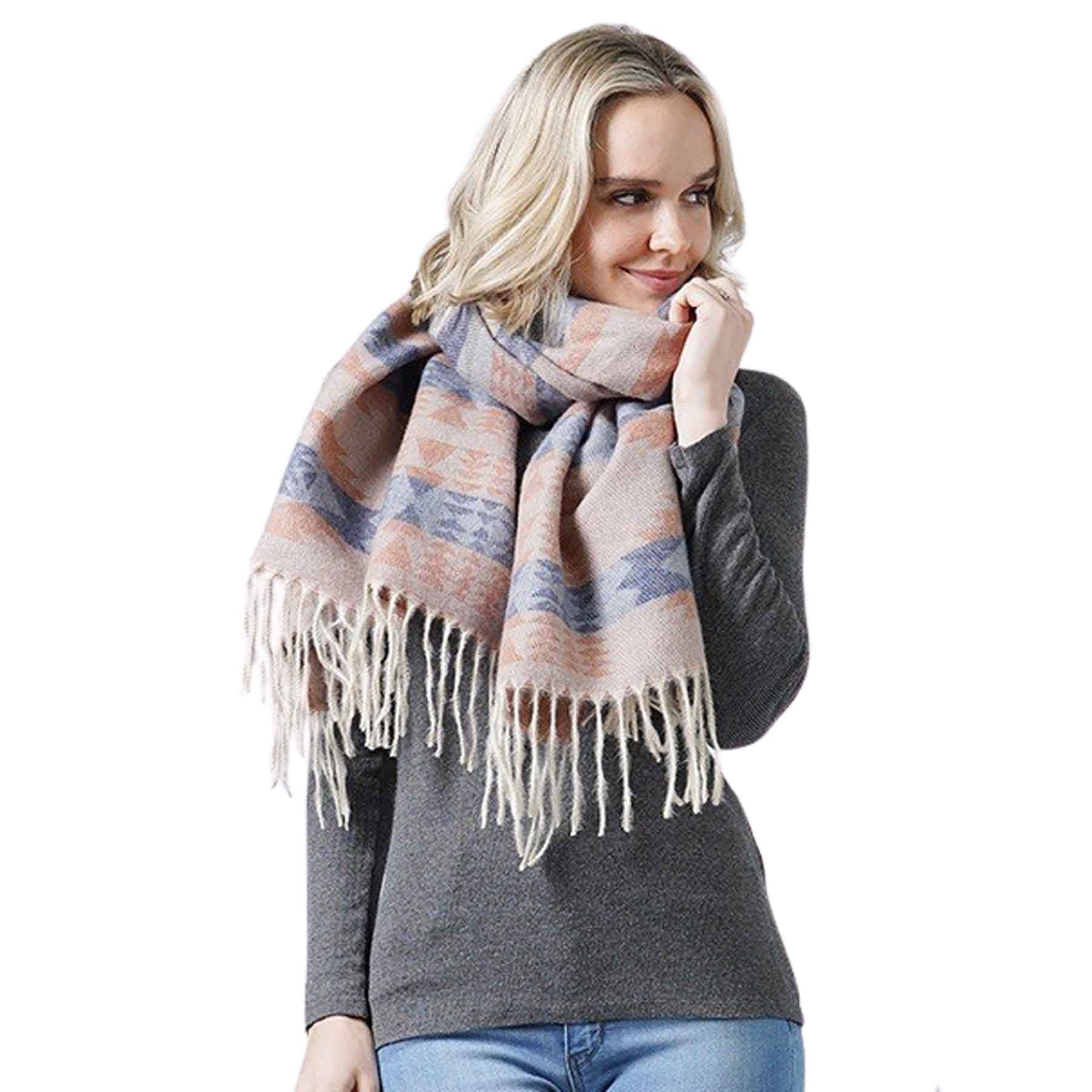 3904 - Assorted Winter Scarves - 10293 - Navy Tones - WESTERN Pattern Woven Scarf