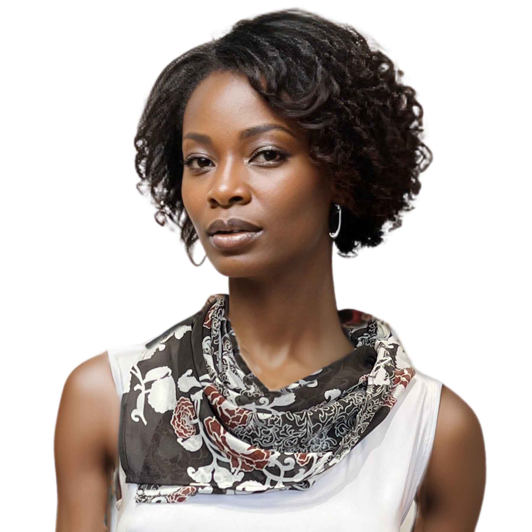 Chocolate-Ivory Floral<br>
Georgette Neckerchief Square