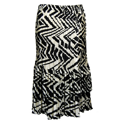  Block Print Black-Ivory Satin Mini Pleat Tiered Skirt