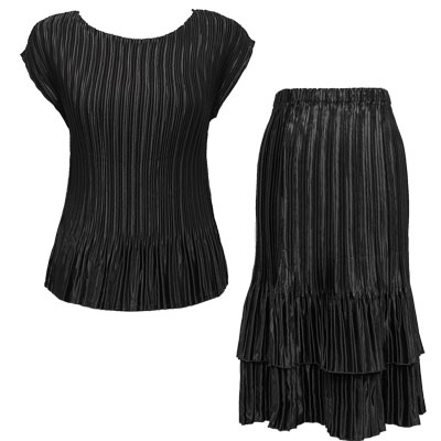 748  - Matching Satin Mini Pleat Skirt and Top Set - Black Cap Set