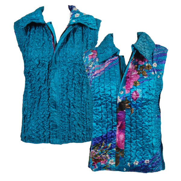 9780/PLUS - Floral on Teal<br>Quilted Reversible Vests
