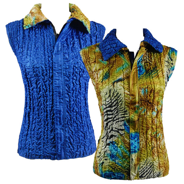 P23/PLUS - Abstract Zebra Gold-Blue<br> Quilted Reversible Vest