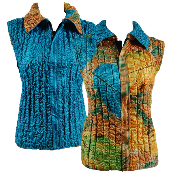 P27 - Turquoise Multi Leaves<br>Quilted Reversible Vest