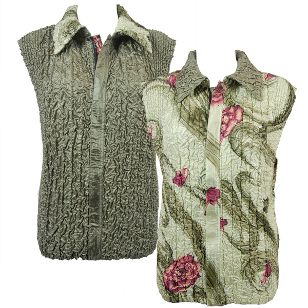 P47 - Green Floral<br>Quilted Reversible Vest