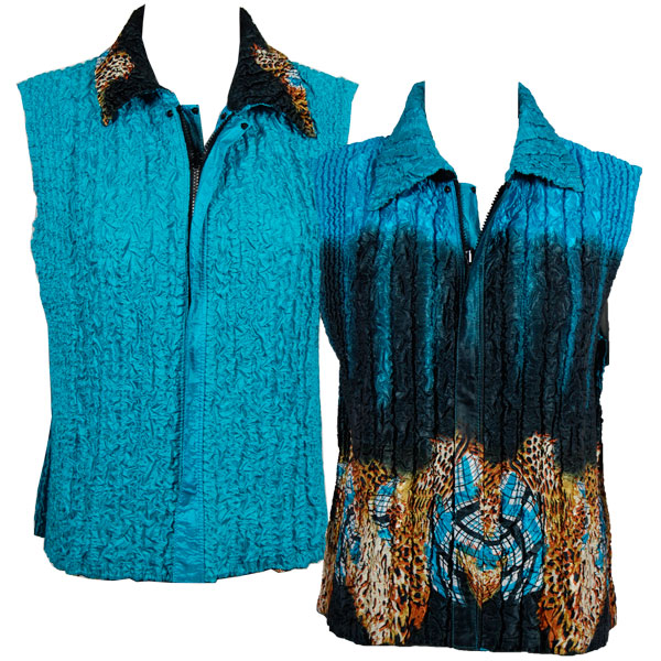 X205 - Turquoise Animal <br>Quilted Reversible Vest