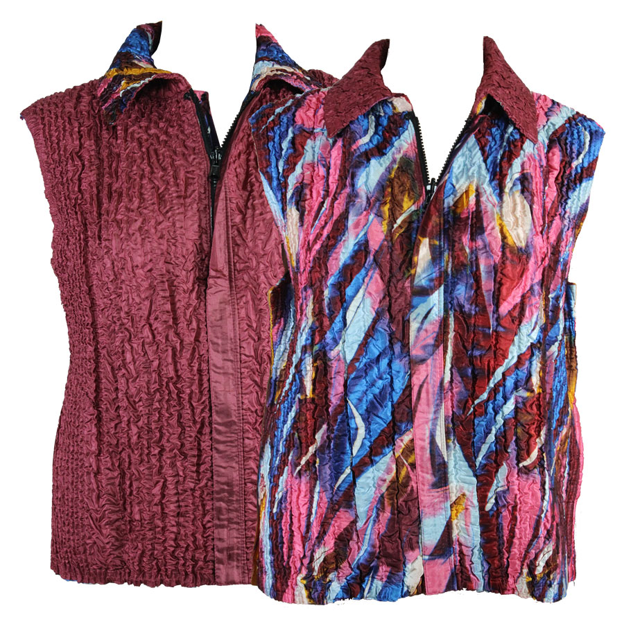 14015 - Burgundy Multi Abstract<bR> Quilted Reversible Vest