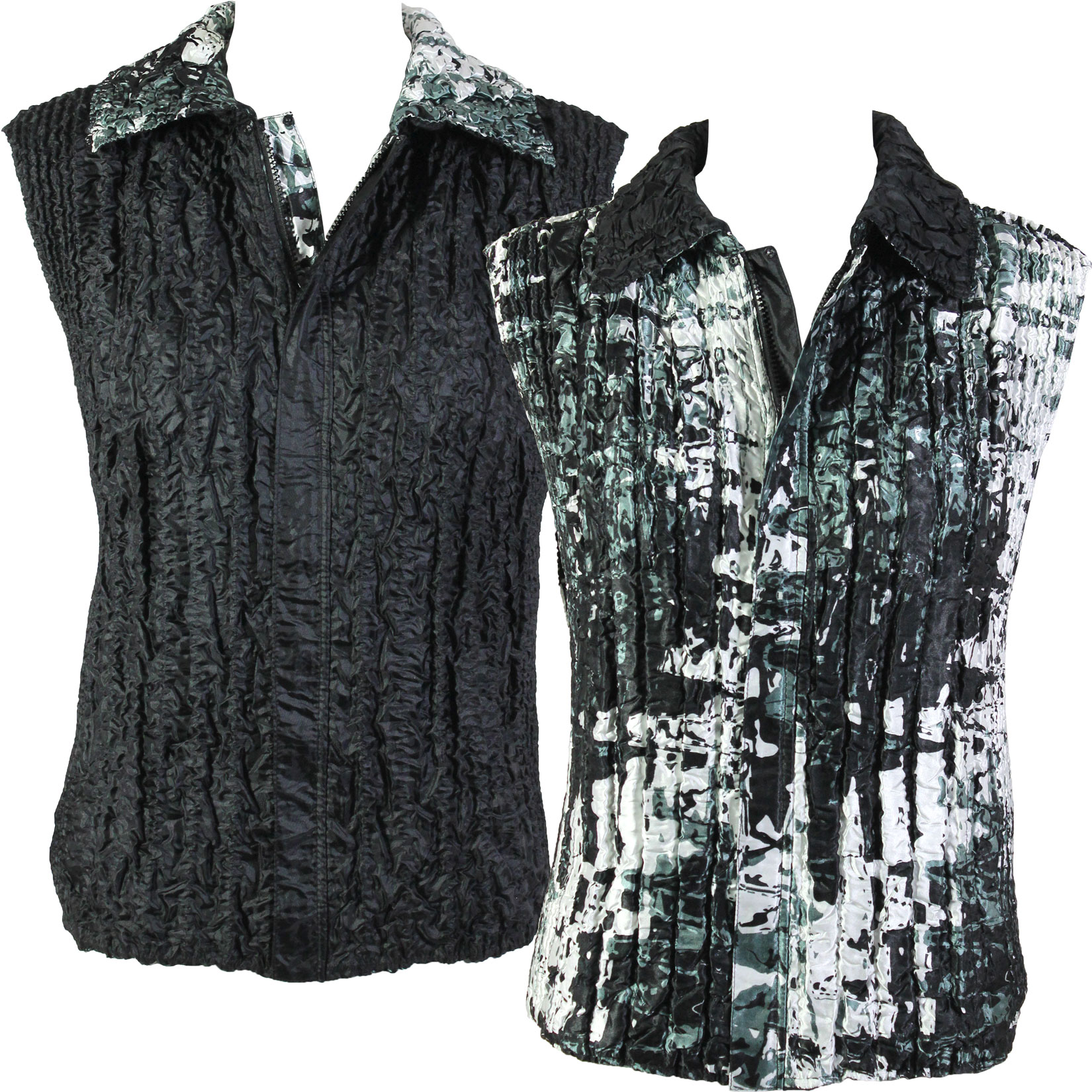 5254 - Black Abstract <br> Quilted Reversible Vest