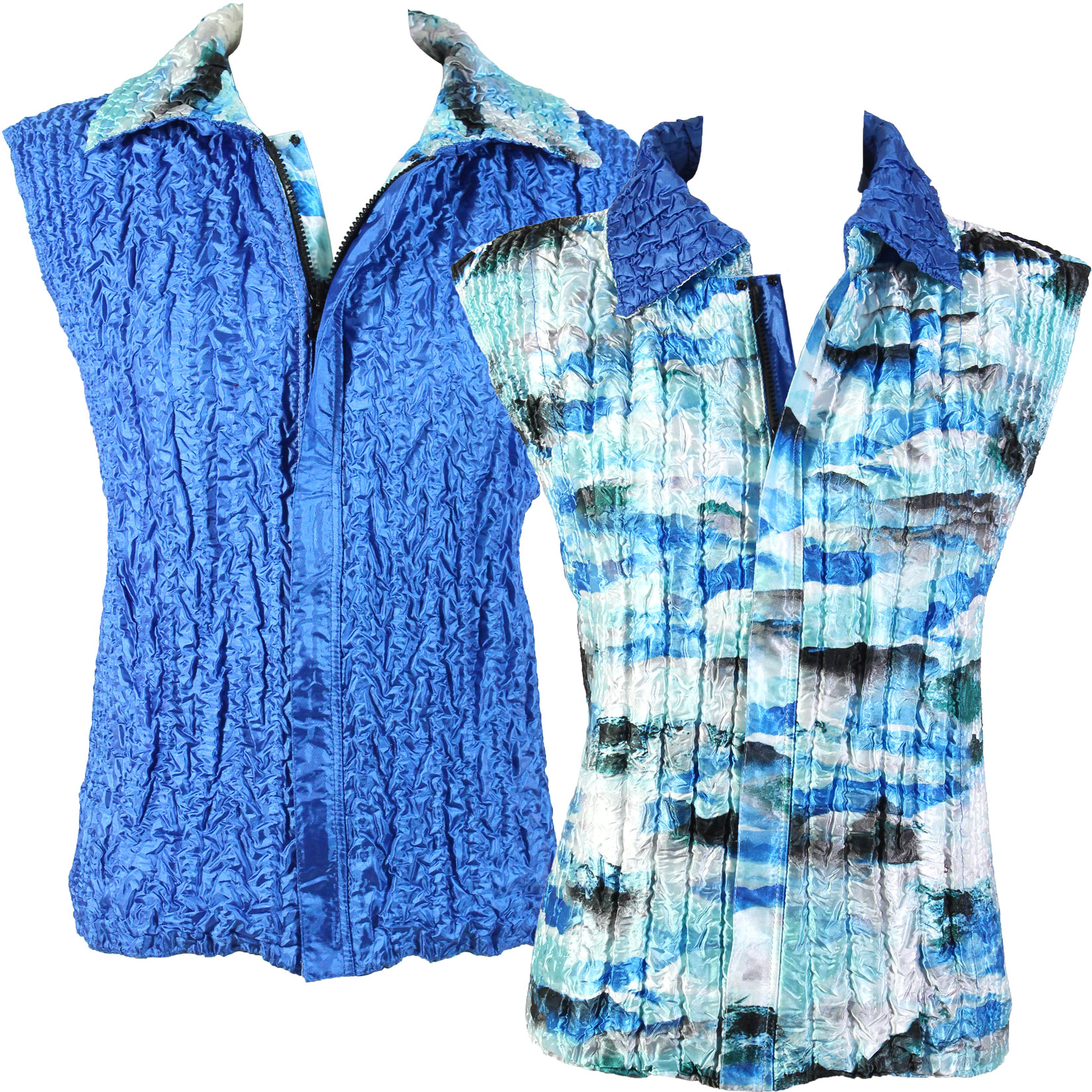 5407/PLUS - Blue Abstract <br> Quilted Reversible Vest