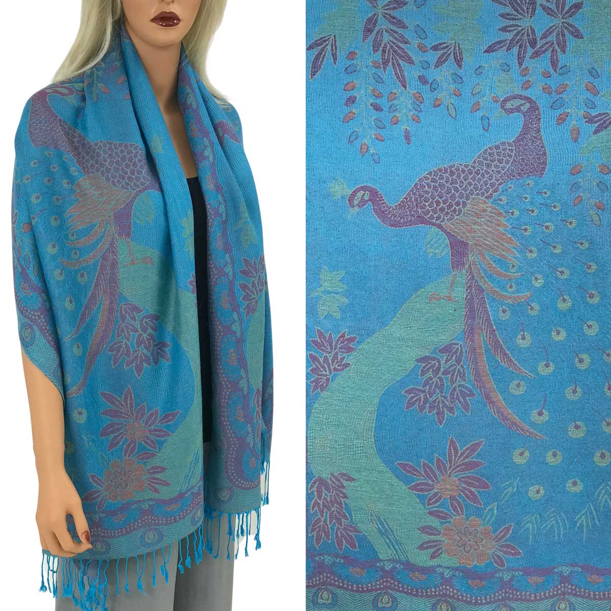 Peacock - #11 Turquoise Multi<br>
Pashmina Style Shawl