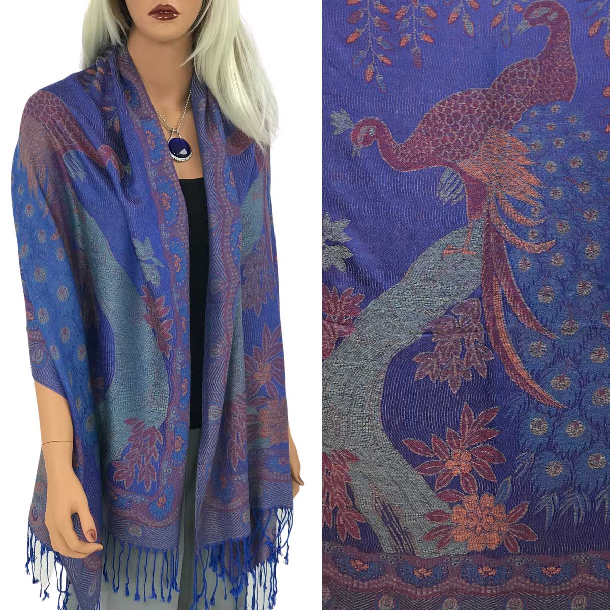 Peacock #17 Royal Blue Multi<br>
Pashmina Style Shawl