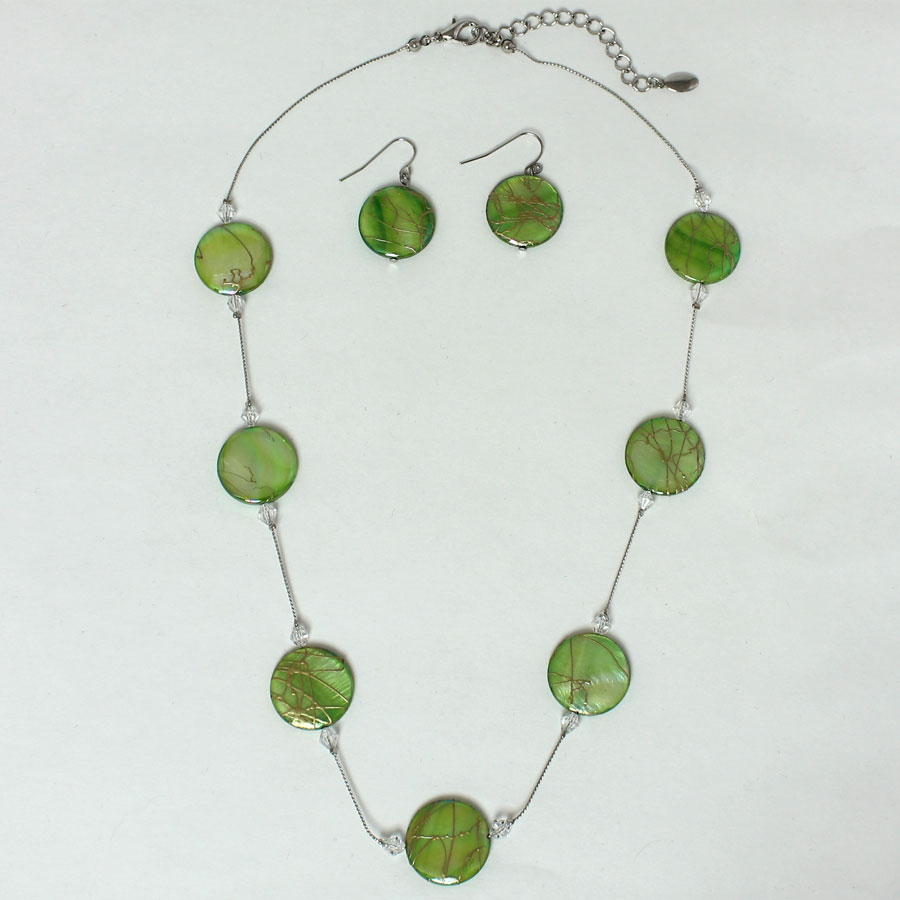 794 Fashion Necklace & EARRING Sets - Iridescent Circles - Light Green