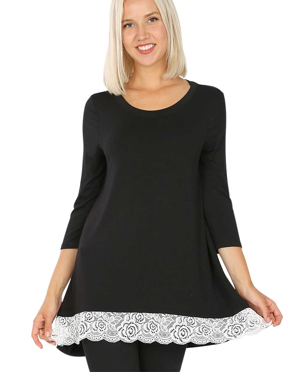 5548 - 3/4 Sleeve Lace Trim Top