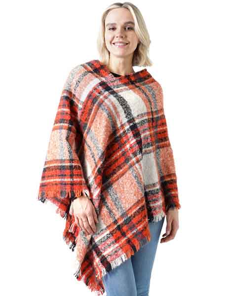 wholesale Plaid Woven Ponchos - 9852/10022