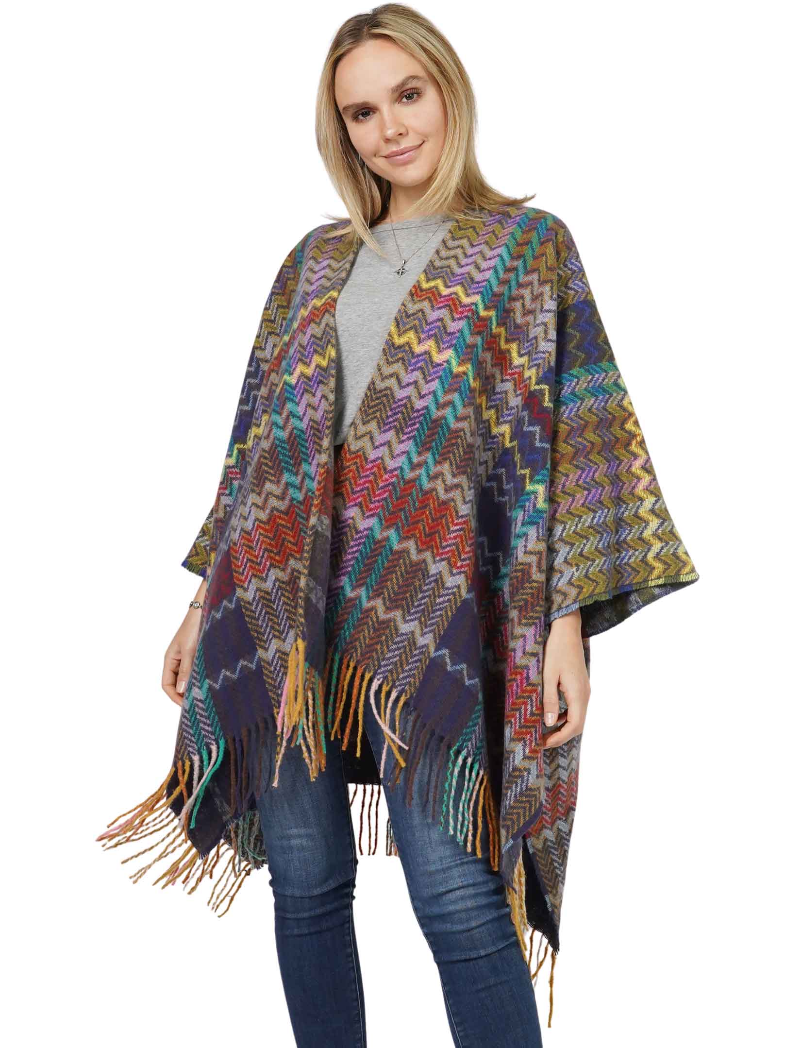 10921 - Chevron Multi Colored Ruana