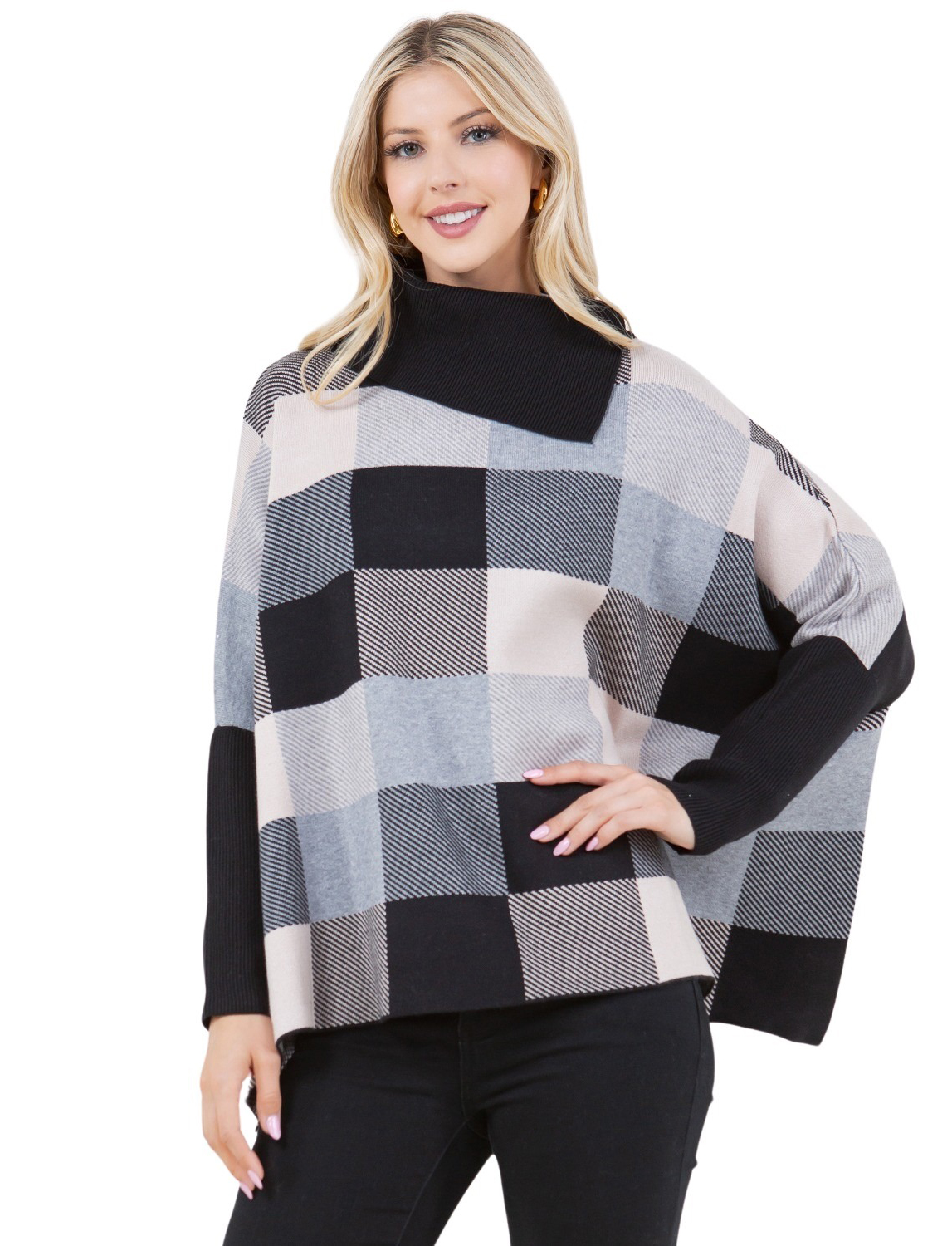 wholesale 4318 - Checker Design Poncho with Sleeves