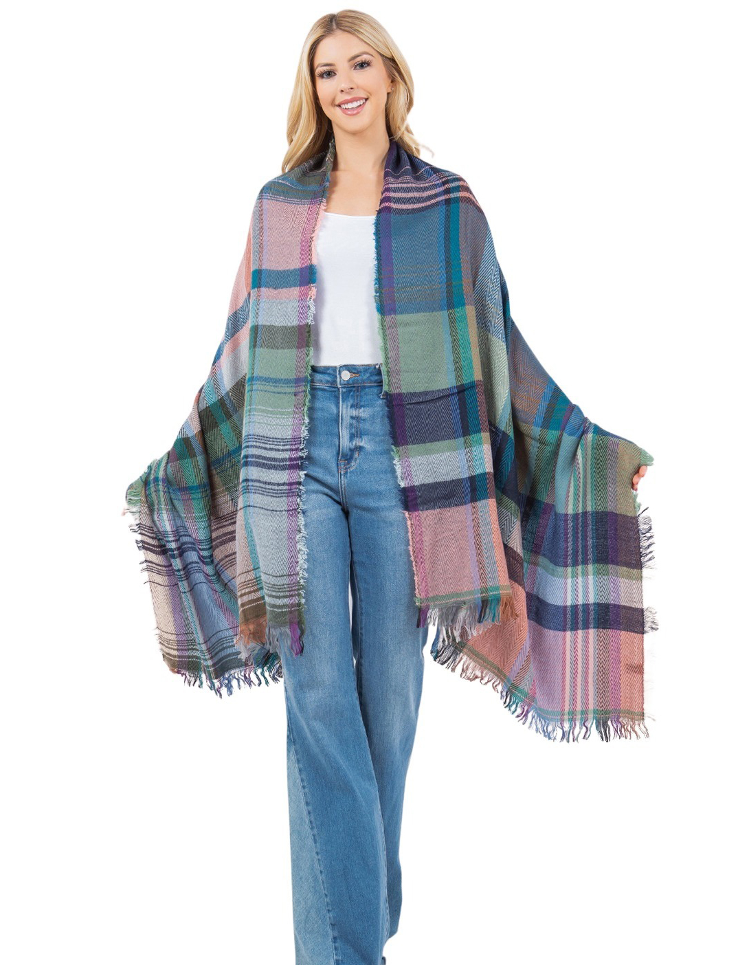 98B1 - Multi-Color Plaid Scarf/Shawl