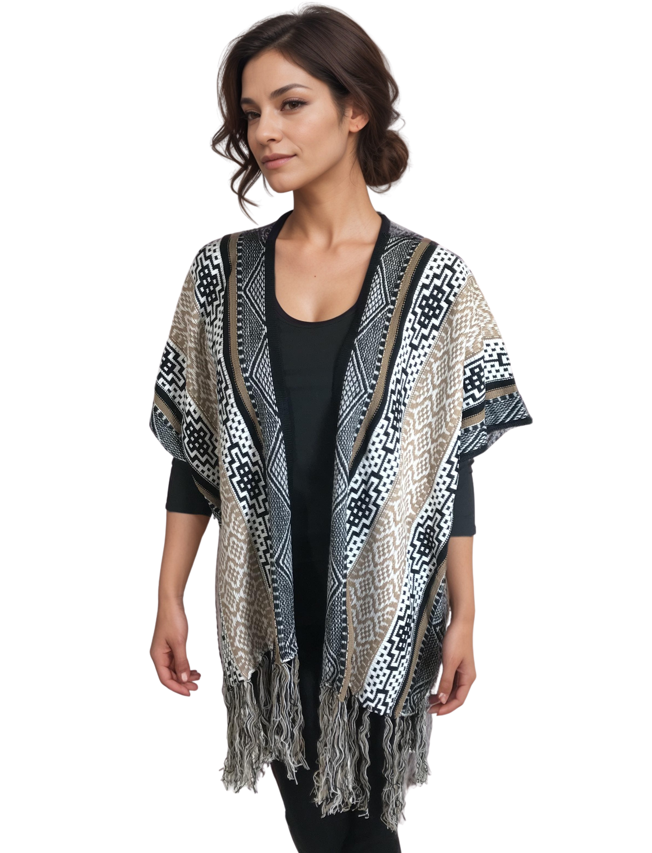 5026 - Ethnic Pattern Knitted Kimono Vest