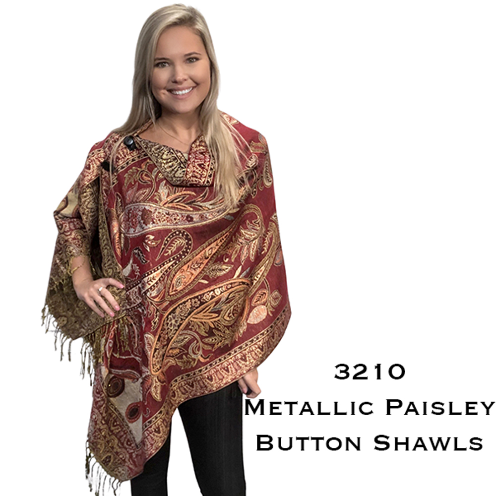 3210 - Metallic Paisley Button Poncho/Shawl