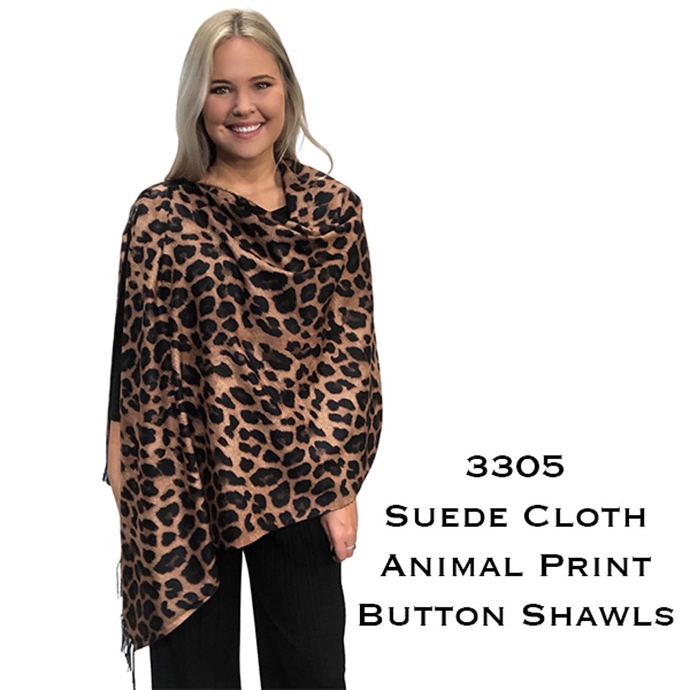 3305 - Suede Cloth Animal Print Button Shawl